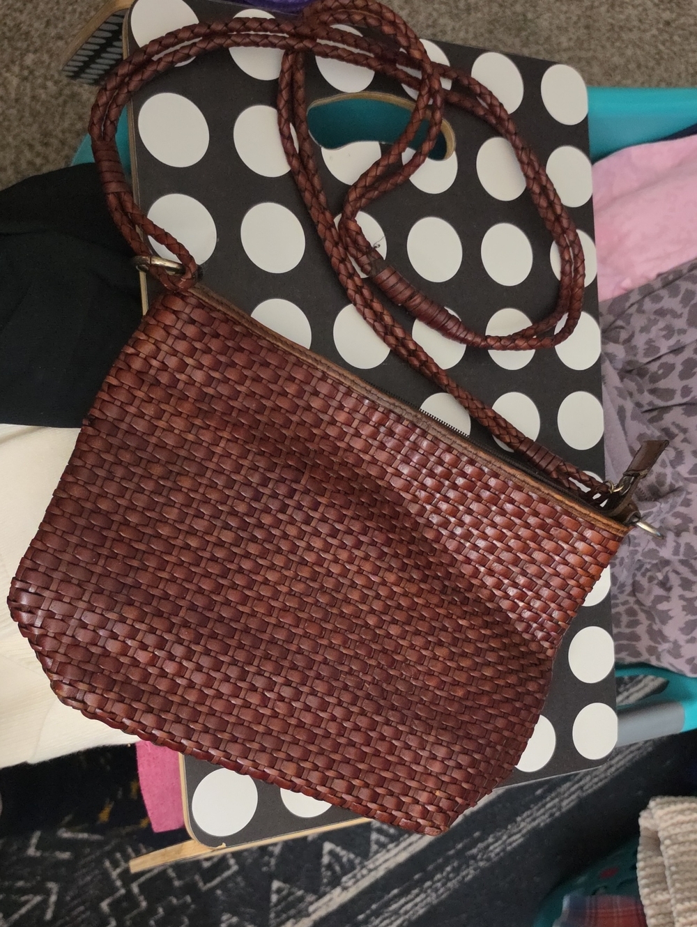 VINTAGE Preston & York Brown Braided Woven Crossbody
